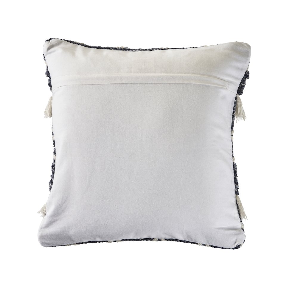 Navy and Ivory Textured with Fringe Throw Pillow. Picture 2