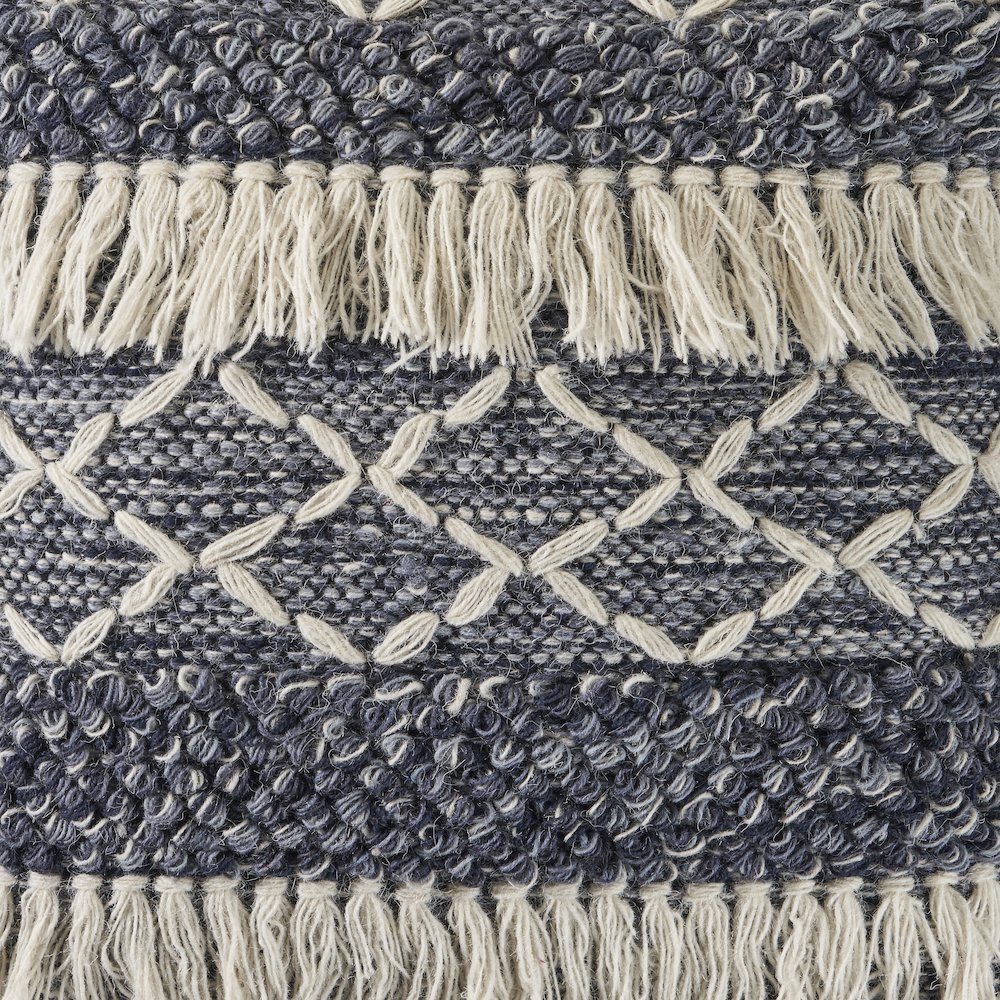 Navy and Ivory Textured with Fringe Throw Pillow. Picture 6