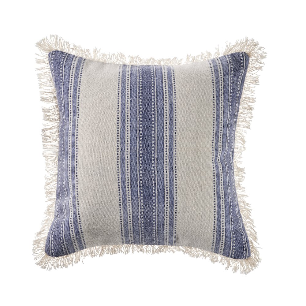 Coastal Striped Blue and Cream Throw Pillow. Picture 1