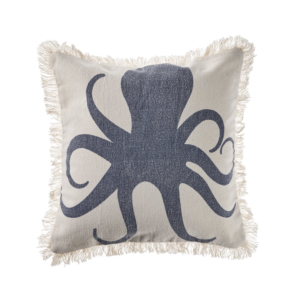 Octopus Fringe Coastal Throw Pillow. Picture 1