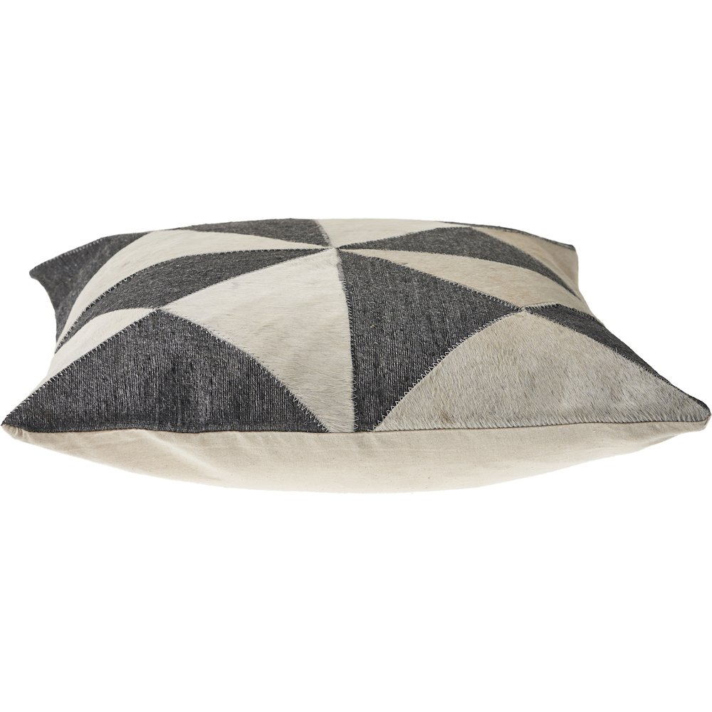 Charcoal and White Geometric Faux Leather Hide Throw Pillow. Picture 3