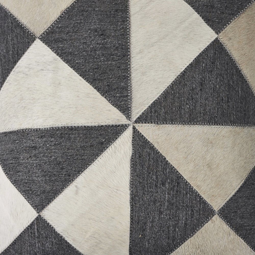 Charcoal and White Geometric Faux Leather Hide Throw Pillow. Picture 5