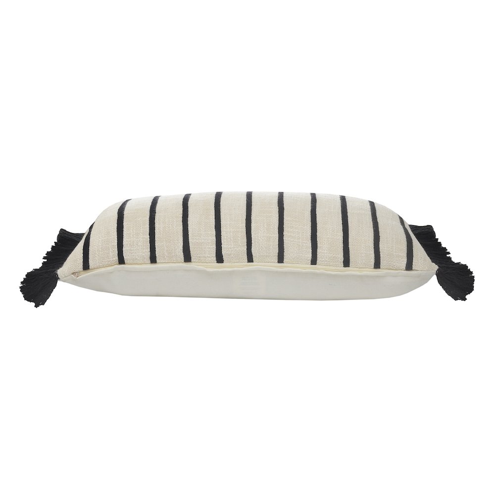 Striped Ivory and Black Fringe Pillow. Picture 3