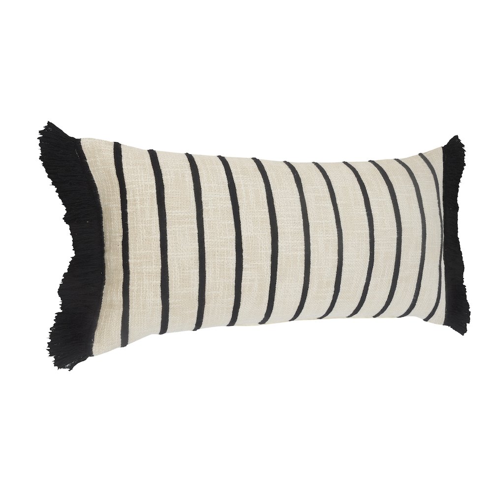 Striped Ivory and Black Fringe Pillow. Picture 4