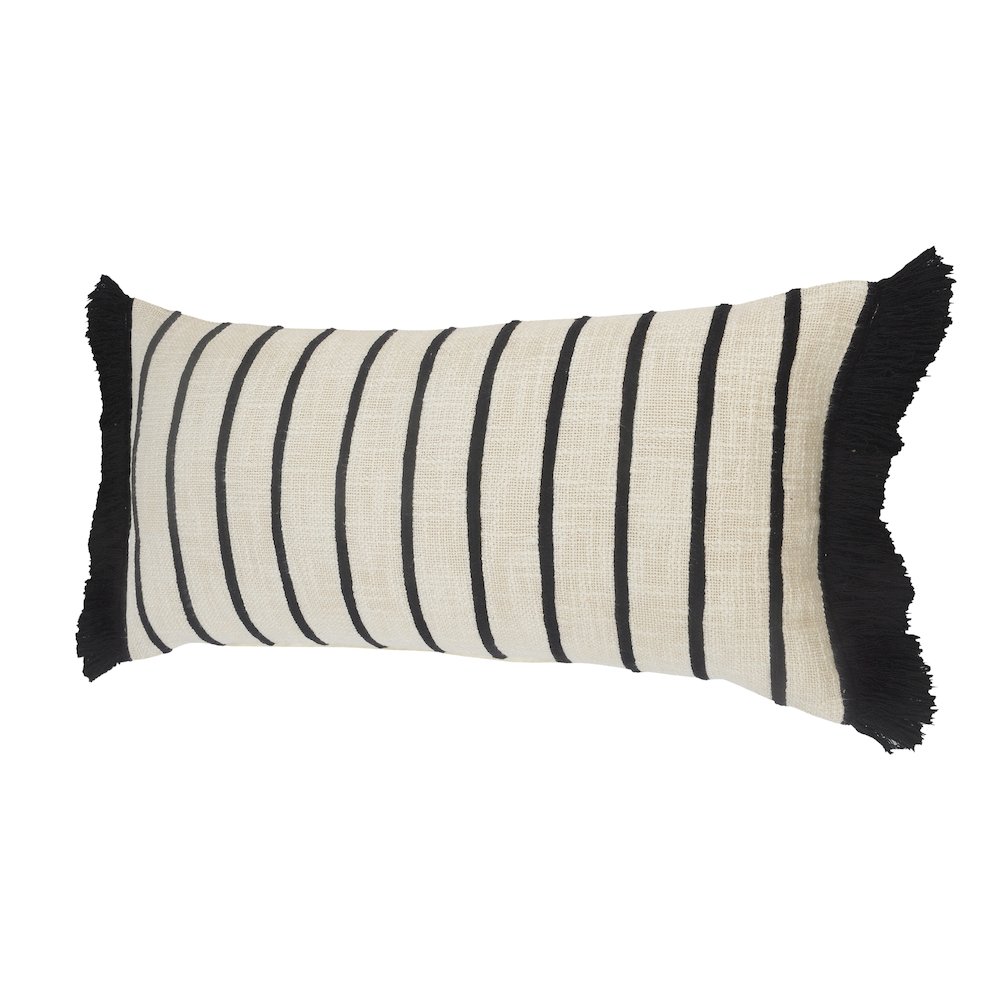 Striped Ivory and Black Fringe Pillow. Picture 5
