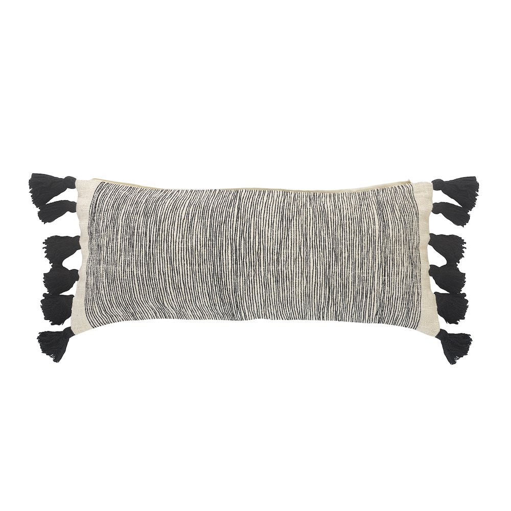 Distressed Gray and Black Fringe Pillow. Picture 1