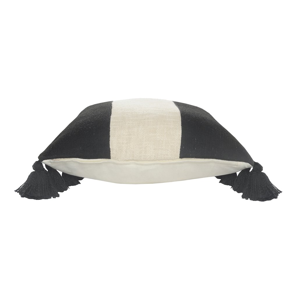Tri-Stripe Black and Ivory Fringe Pillow. Picture 3
