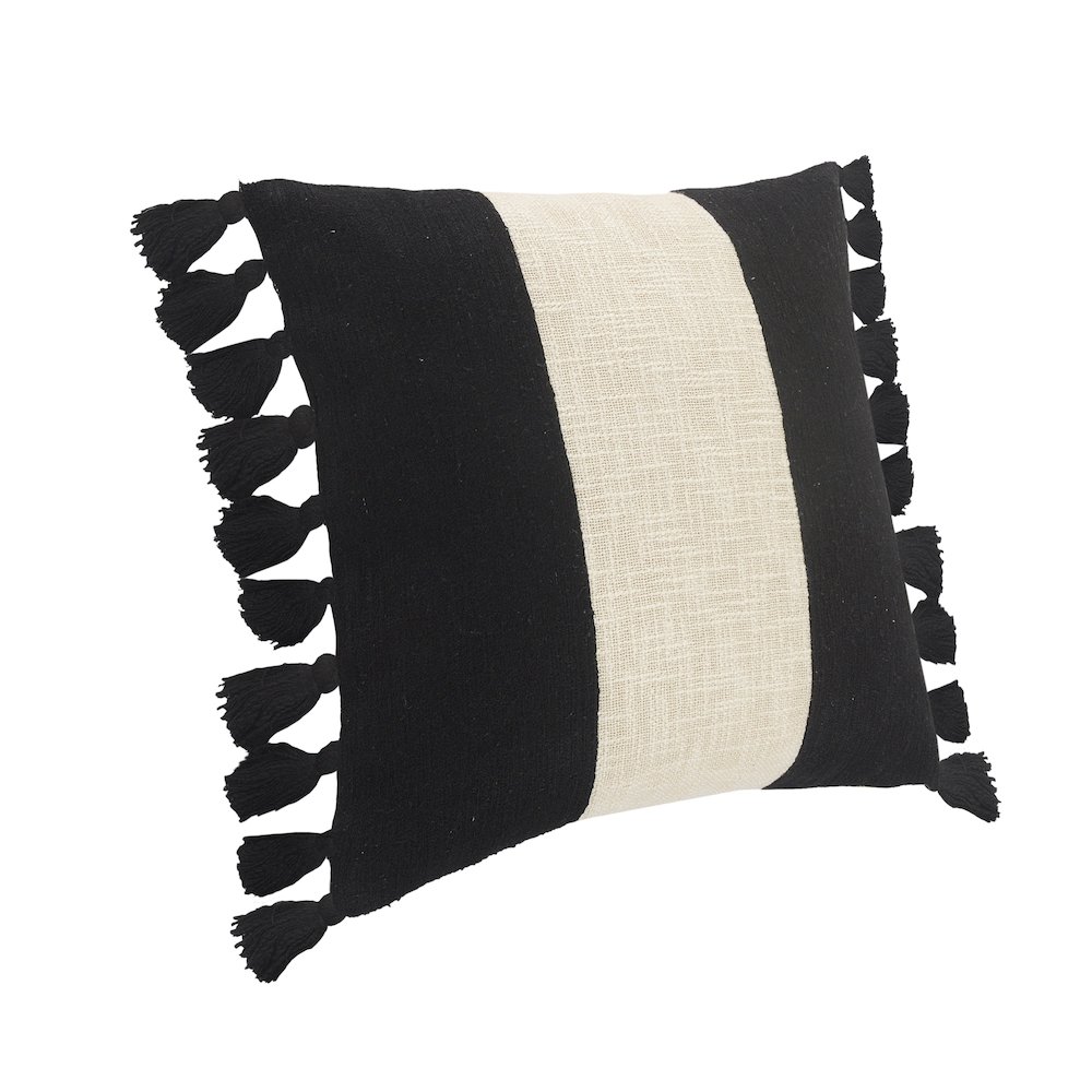 Tri-Stripe Black and Ivory Fringe Pillow. Picture 4