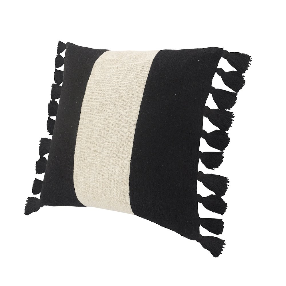 Tri-Stripe Black and Ivory Fringe Pillow. Picture 5