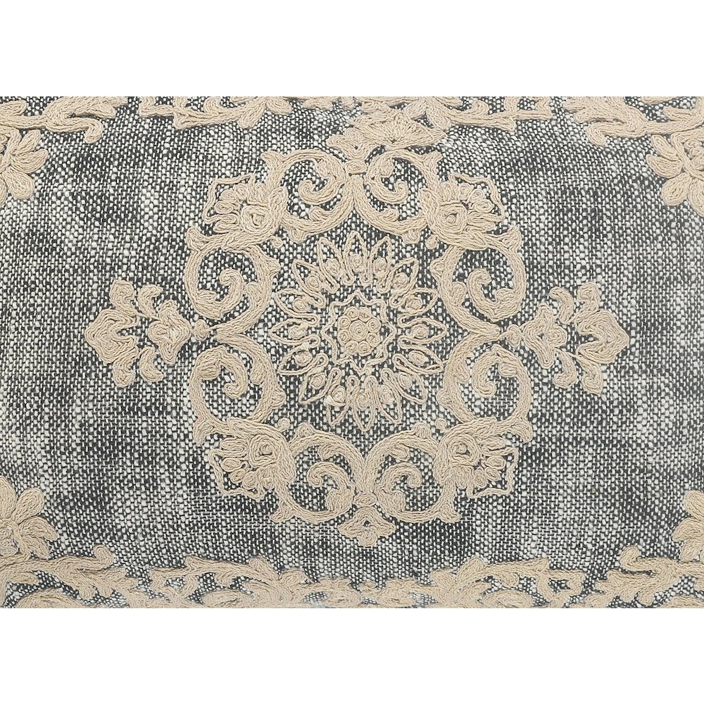 Medallion and Bordered Gray and Ivory Throw Pillow. Picture 7