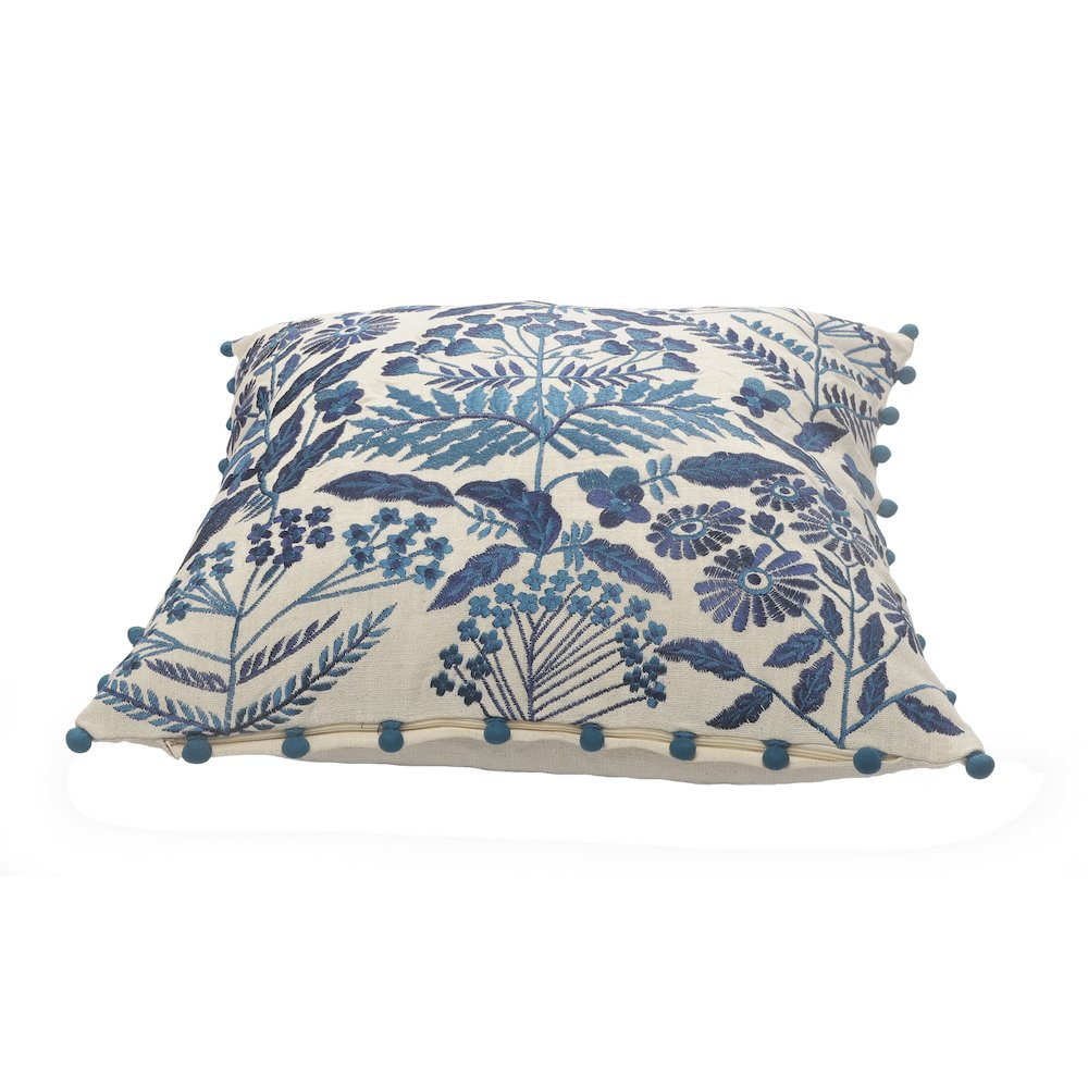 Off-White and Navy Bohemian Floral Throw Pillow. Picture 3