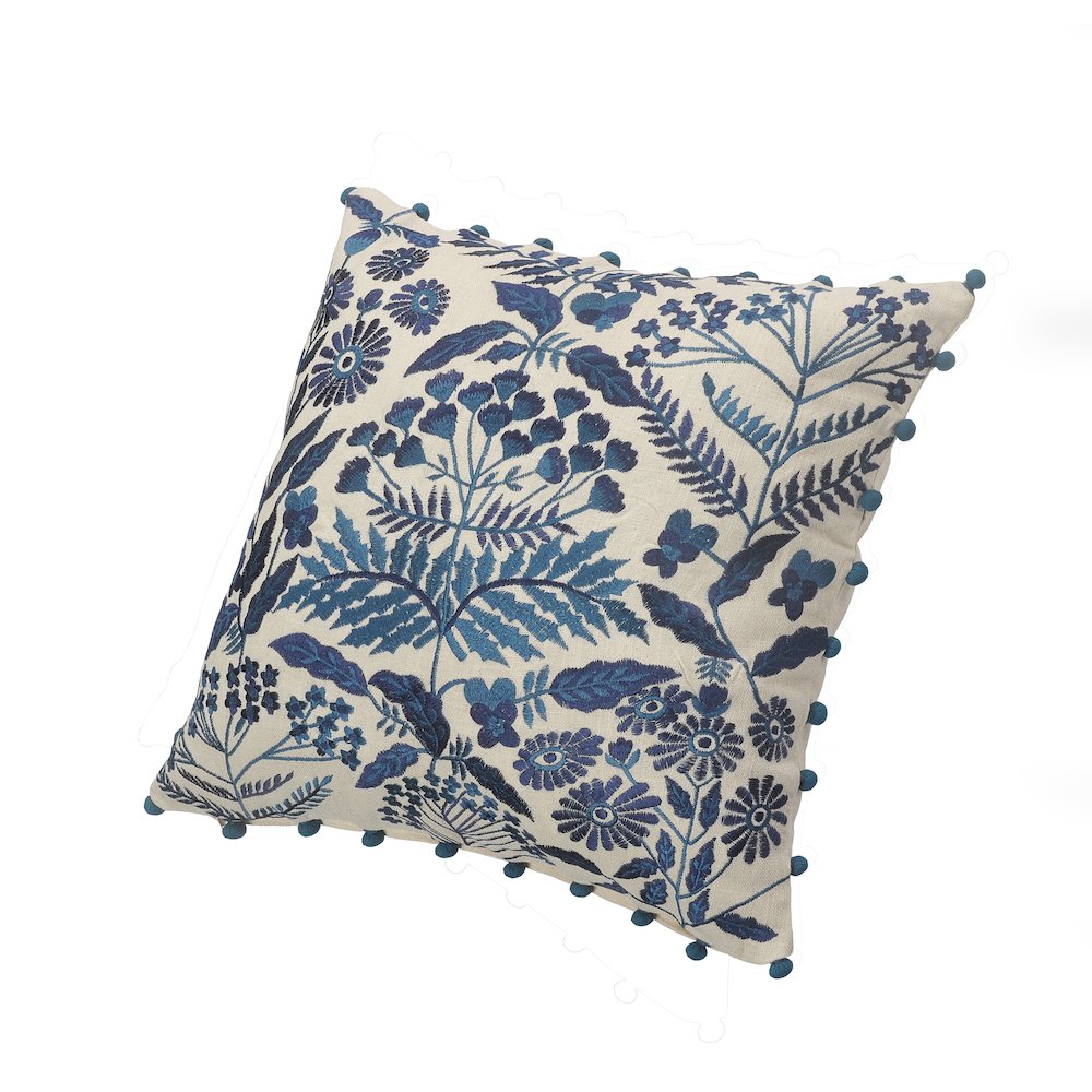 Off-White and Navy Bohemian Floral Throw Pillow. Picture 4