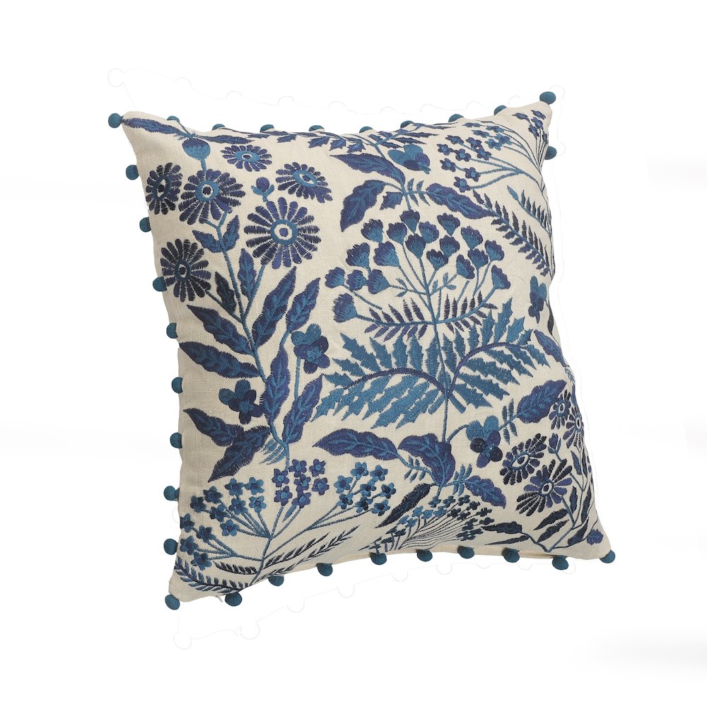 Off-White and Navy Bohemian Floral Throw Pillow. Picture 5