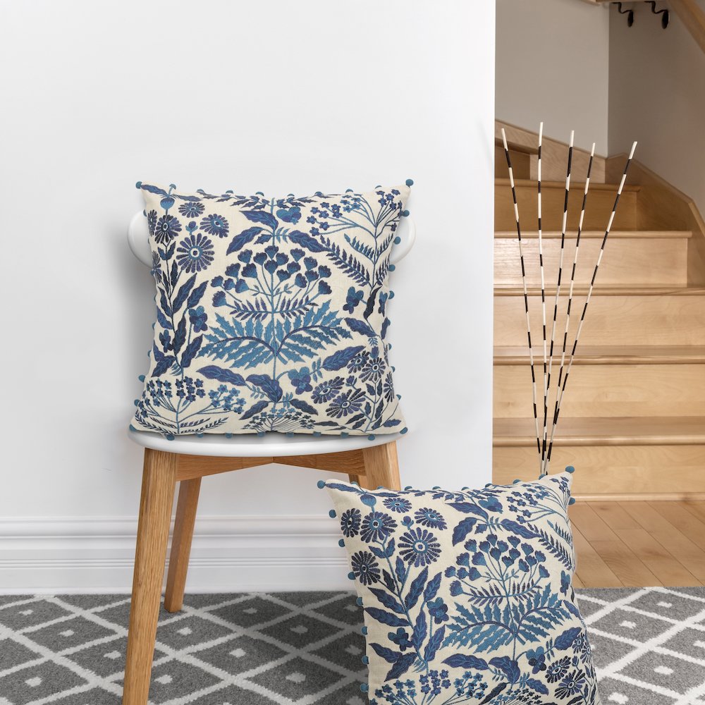 Off-White and Navy Bohemian Floral Throw Pillow. Picture 6