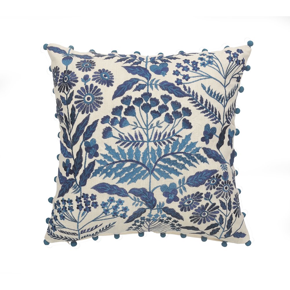 Off-White and Navy Bohemian Floral Throw Pillow. Picture 1