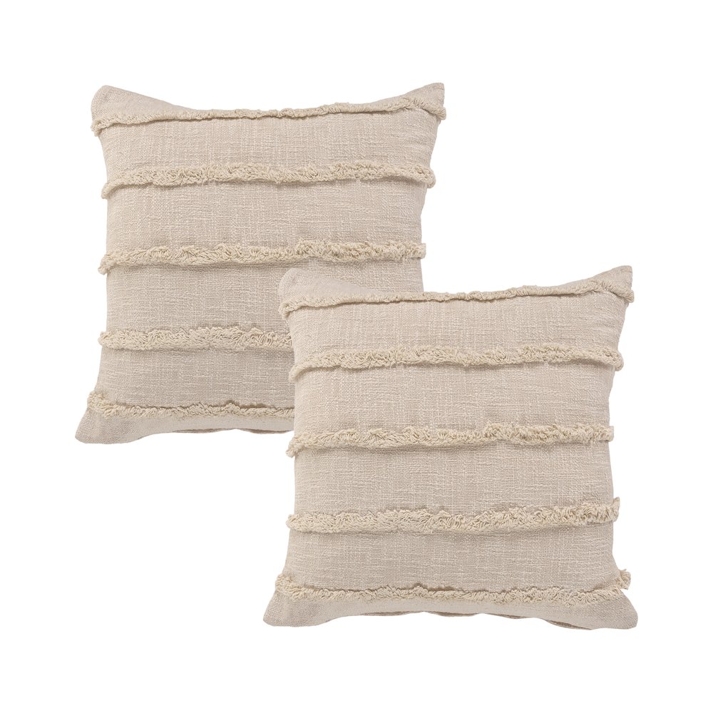 Rory Cotton Pillow Set of 2 in Beige, 20" x 20". Picture 1