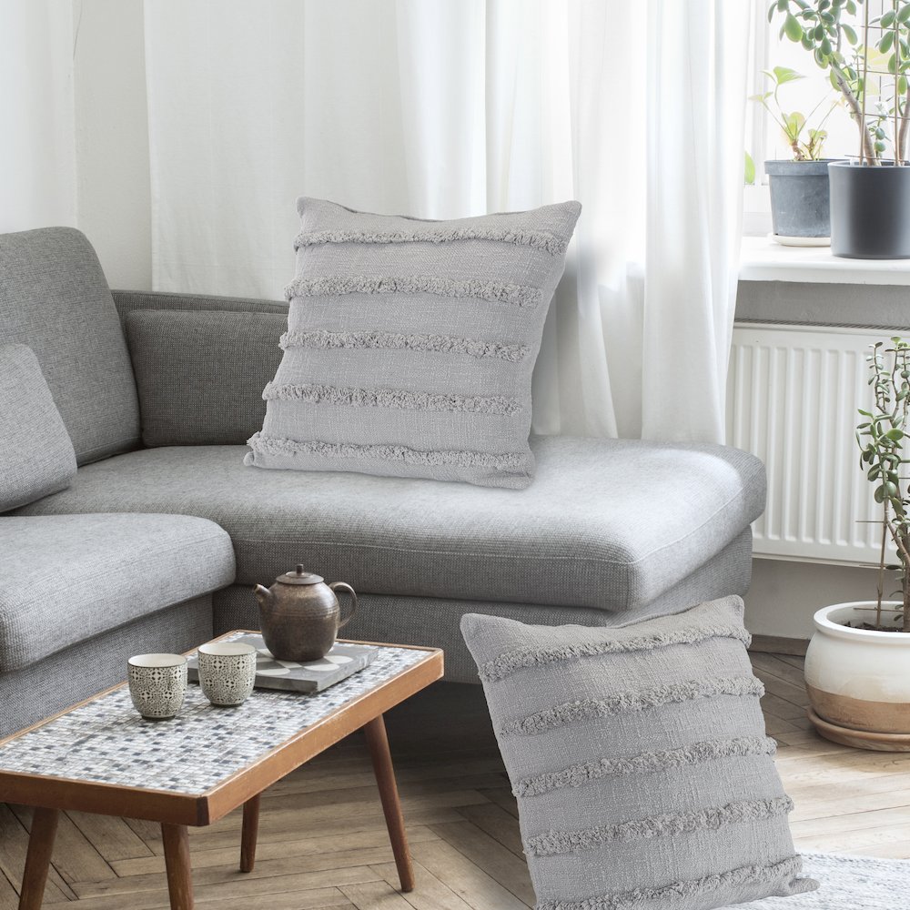 Gray Overtufted Solid Throw Pillow. Picture 9
