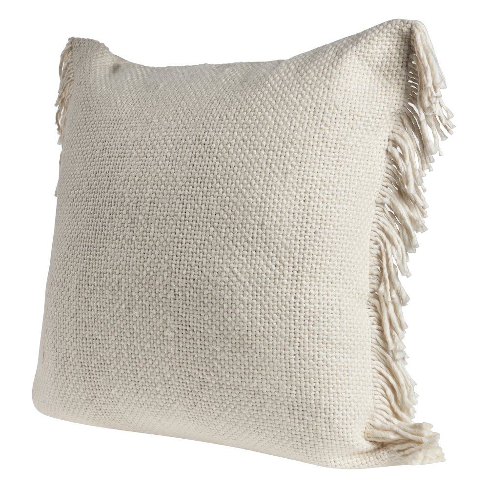 Solid Ivory Woven Throw Pillow with Fringe. Picture 4