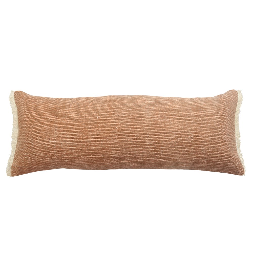 Caramel Coated Fringed Throw Pillow. Picture 1