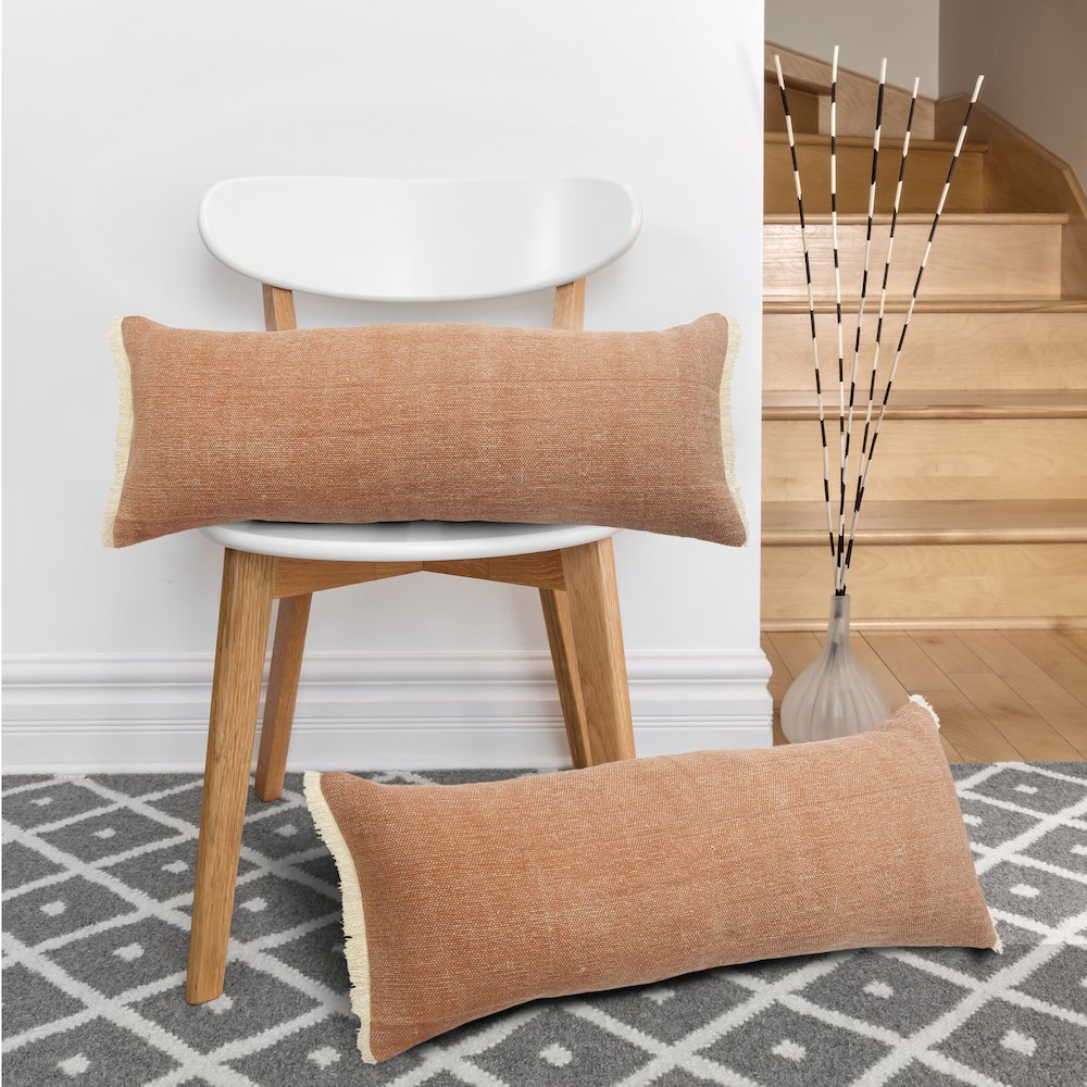 Caramel Coated Fringed Throw Pillow. Picture 5