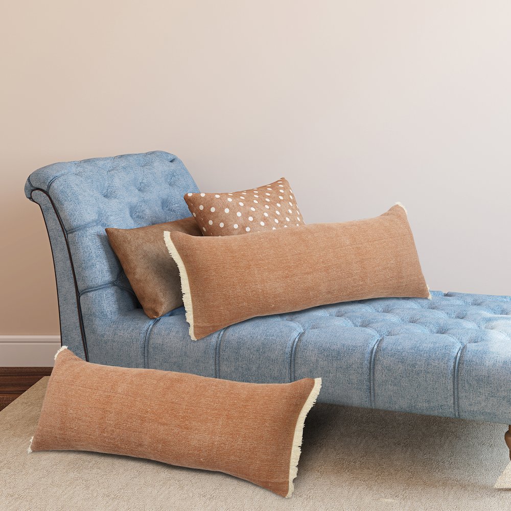 Caramel Coated Fringed Throw Pillow. Picture 6