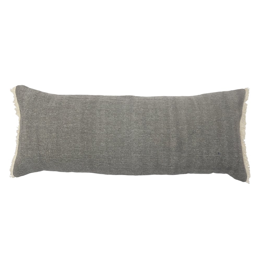 Charcoal Gray Solid Fringed Throw Pillow. Picture 1