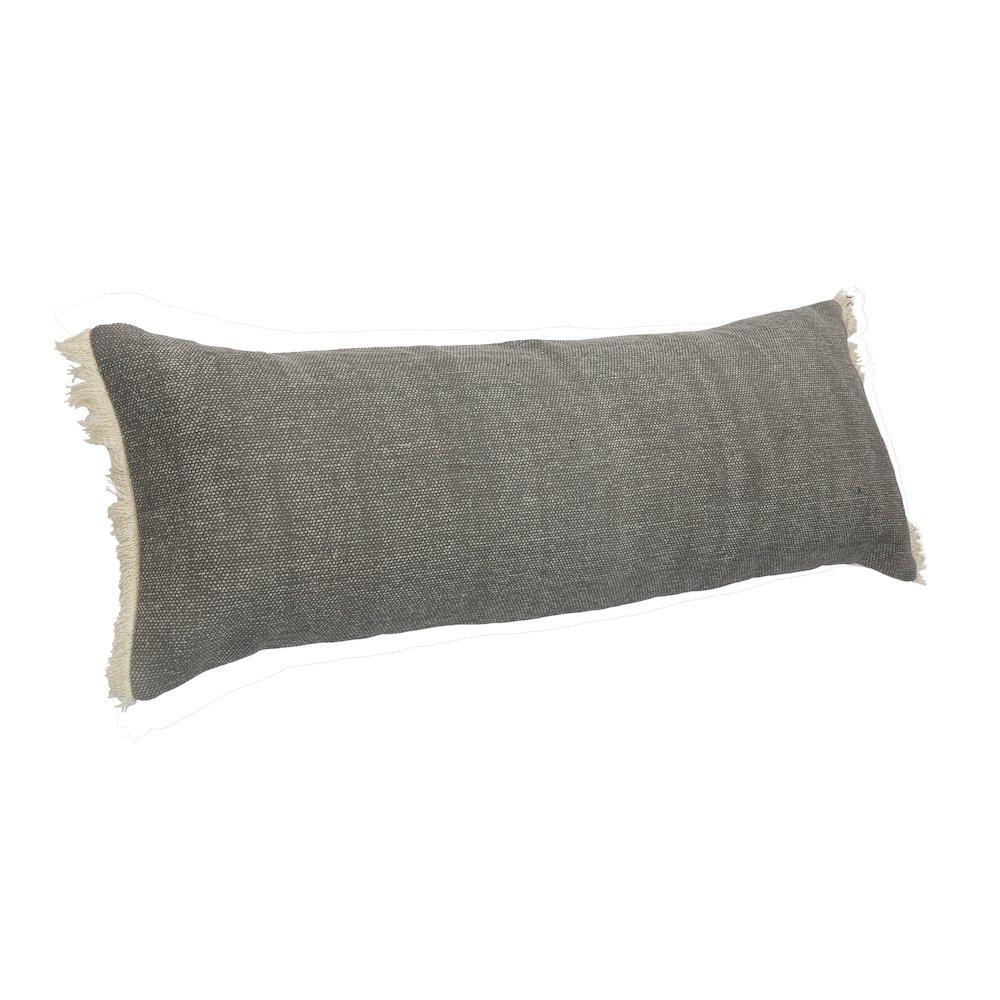 Charcoal Gray Solid Fringed Throw Pillow. Picture 3