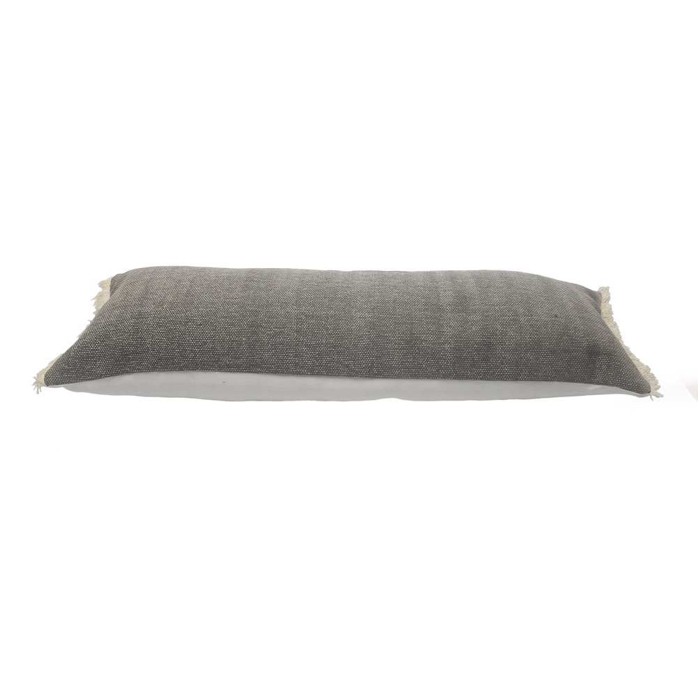 Charcoal Gray Solid Fringed Throw Pillow. Picture 4