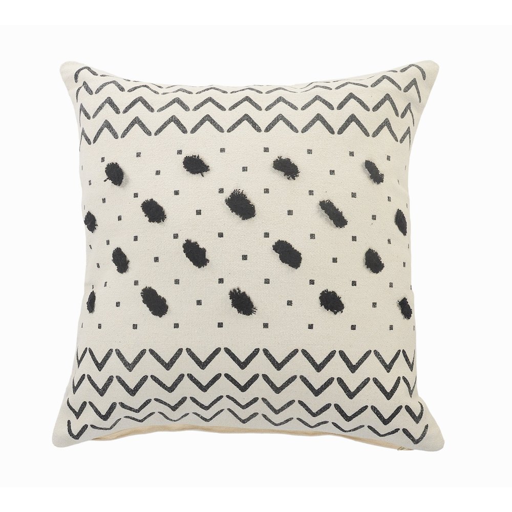 Evette Rios Avant-Garde Black and Cream Chevron and Tufted Grid Throw Pillow. Picture 1