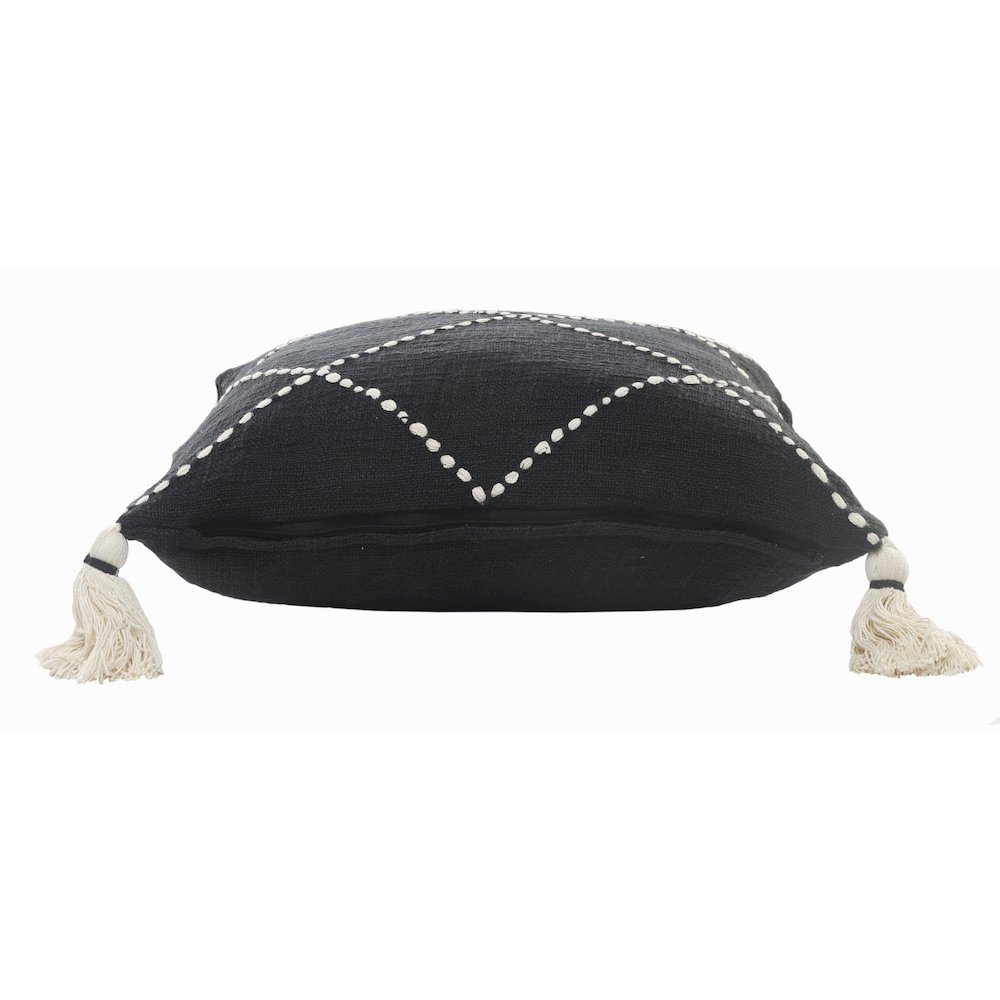 Black and White Geometric Tasseled Throw Pillow. Picture 3