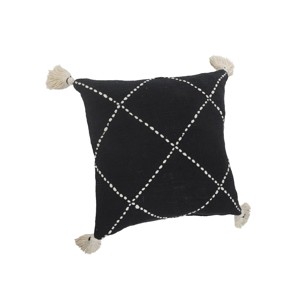 Black and White Geometric Tasseled Throw Pillow. Picture 4