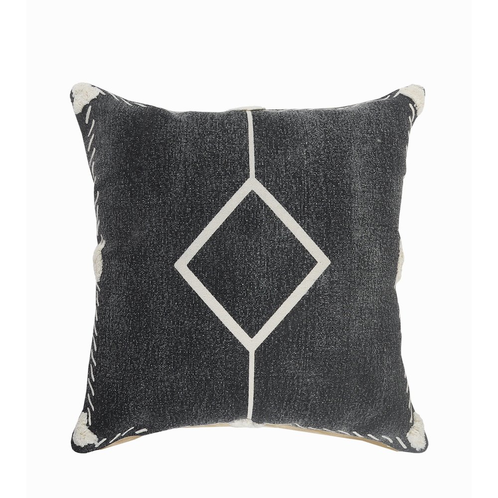 Evette Rios Avant-Garde Bordered and Tufted Geometric Throw Pillow. Picture 1