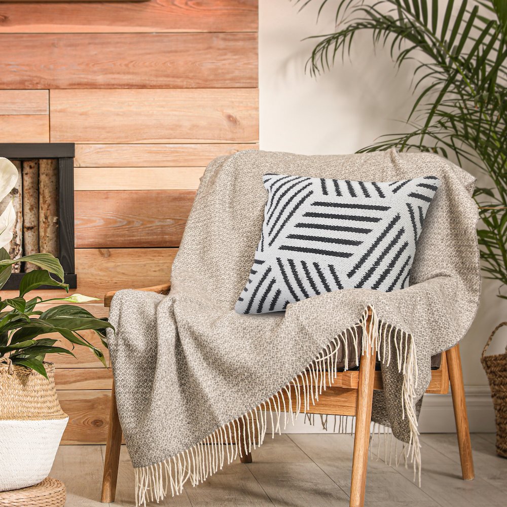 Evette Rios Elemental Geometric Striped Throw Pillow, Black. Picture 7