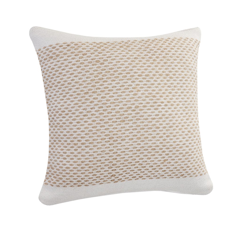 Ivory and Jute Interwoven Bordered Throw Pillow. Picture 4