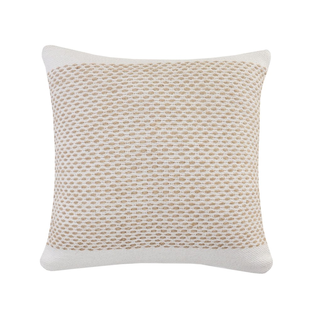 Ivory and Jute Interwoven Bordered Throw Pillow. Picture 1