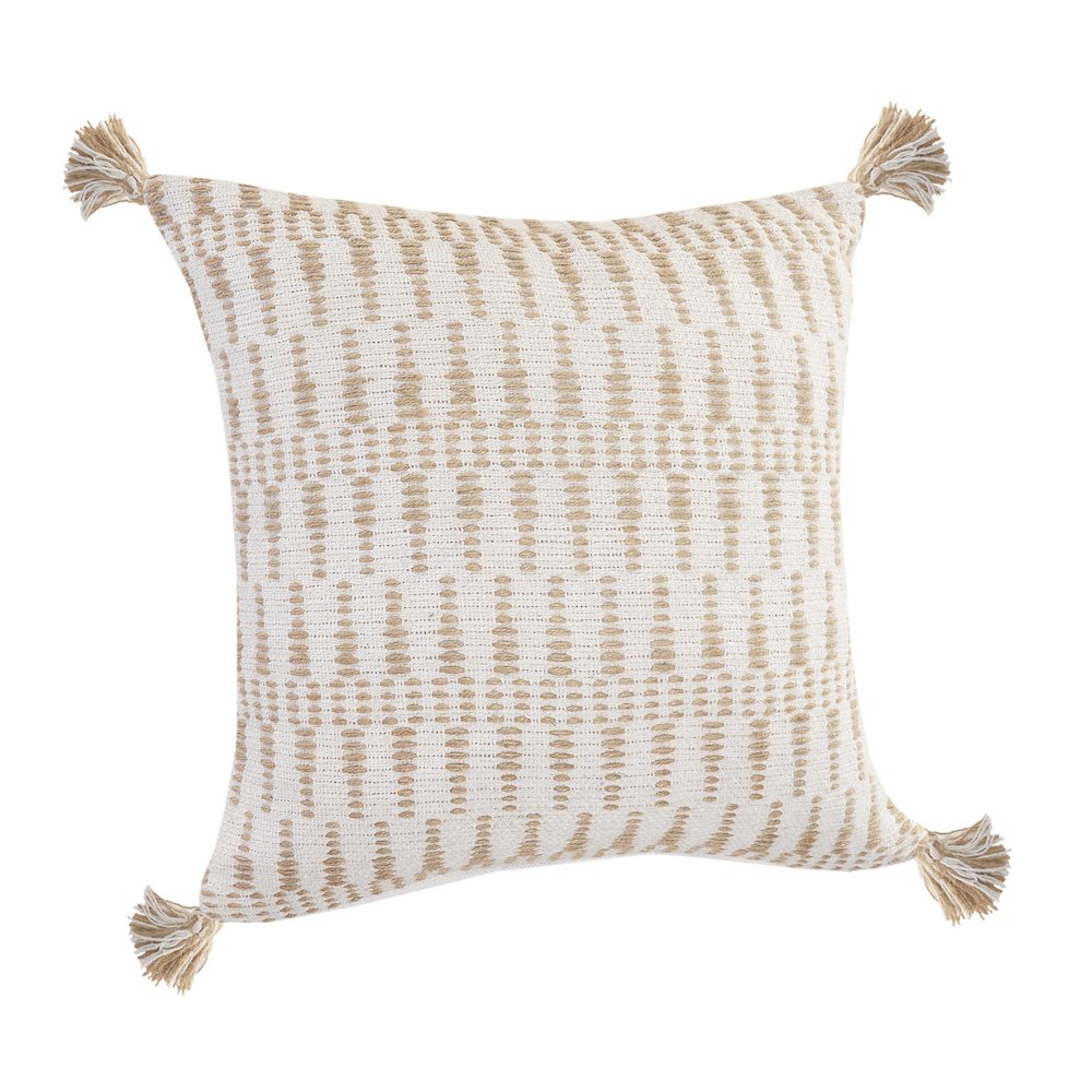 Ivory and Jute Geometric and Tasseled Throw Pillow. Picture 3