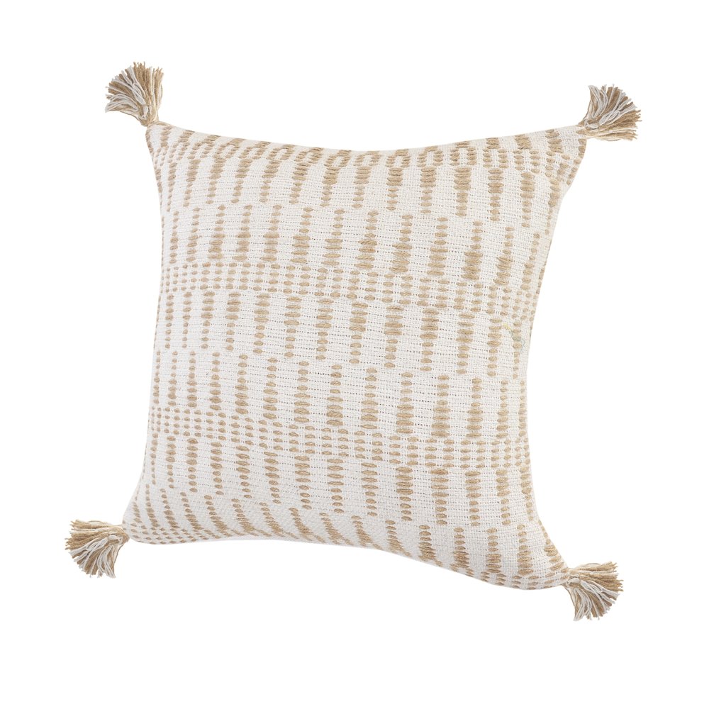 Ivory and Jute Geometric and Tasseled Throw Pillow. Picture 9
