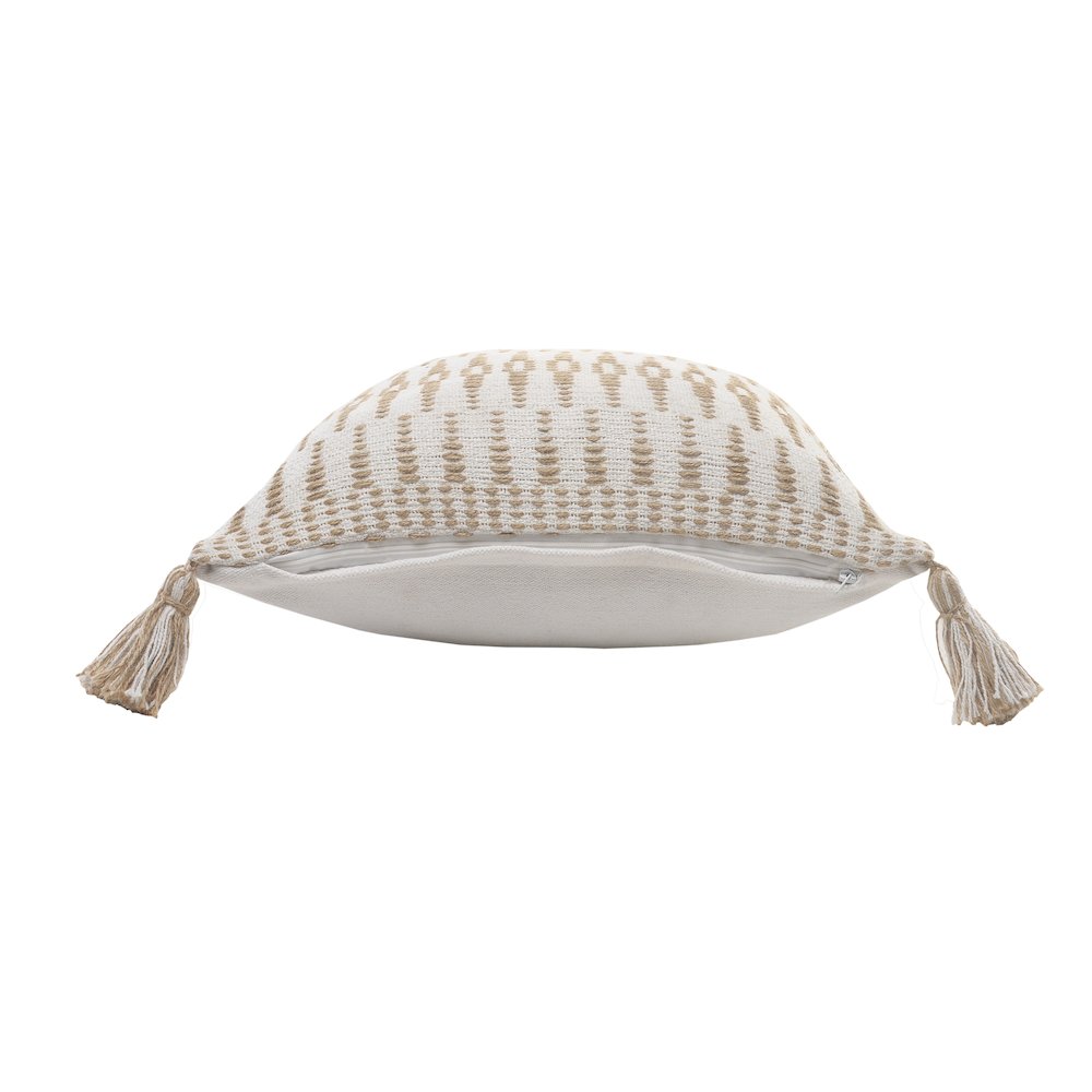 Ivory and Jute Geometric and Tasseled Throw Pillow. Picture 4