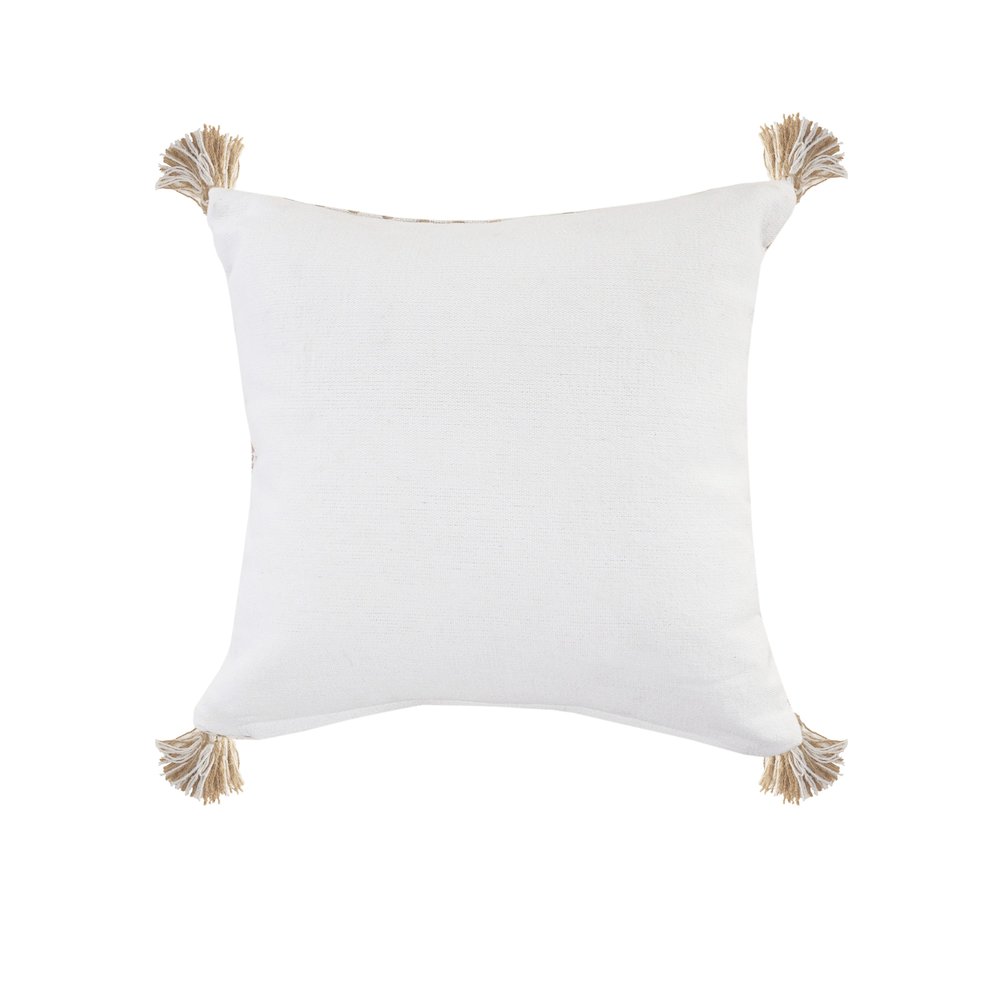 Ivory and Jute Geometric and Tasseled Throw Pillow. Picture 5