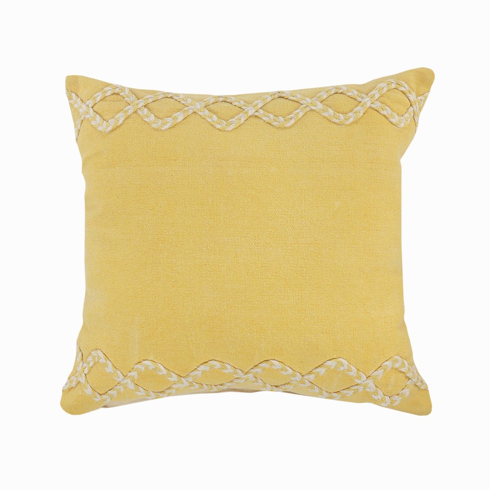 Geometric Bordered Solid Yellow Throw Pillow. Picture 1