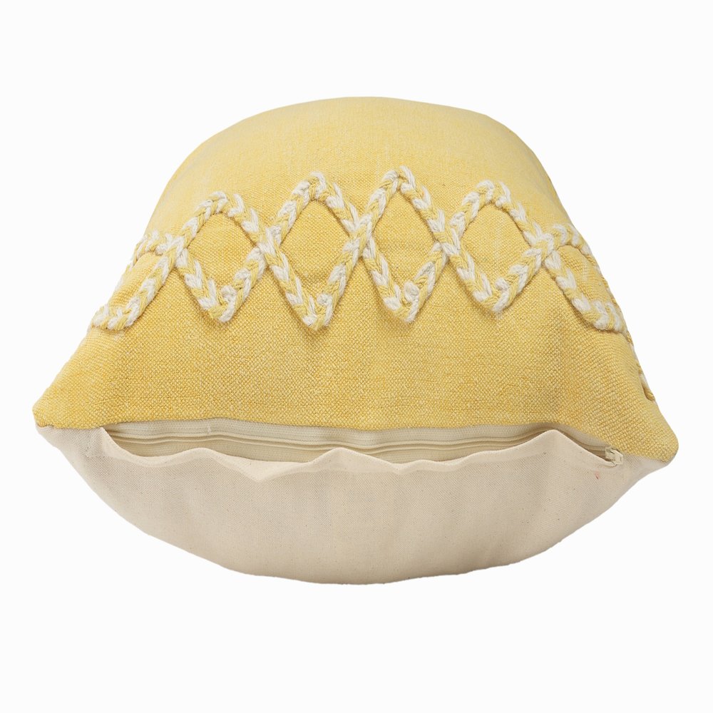 Geometric Bordered Solid Yellow Throw Pillow. Picture 6