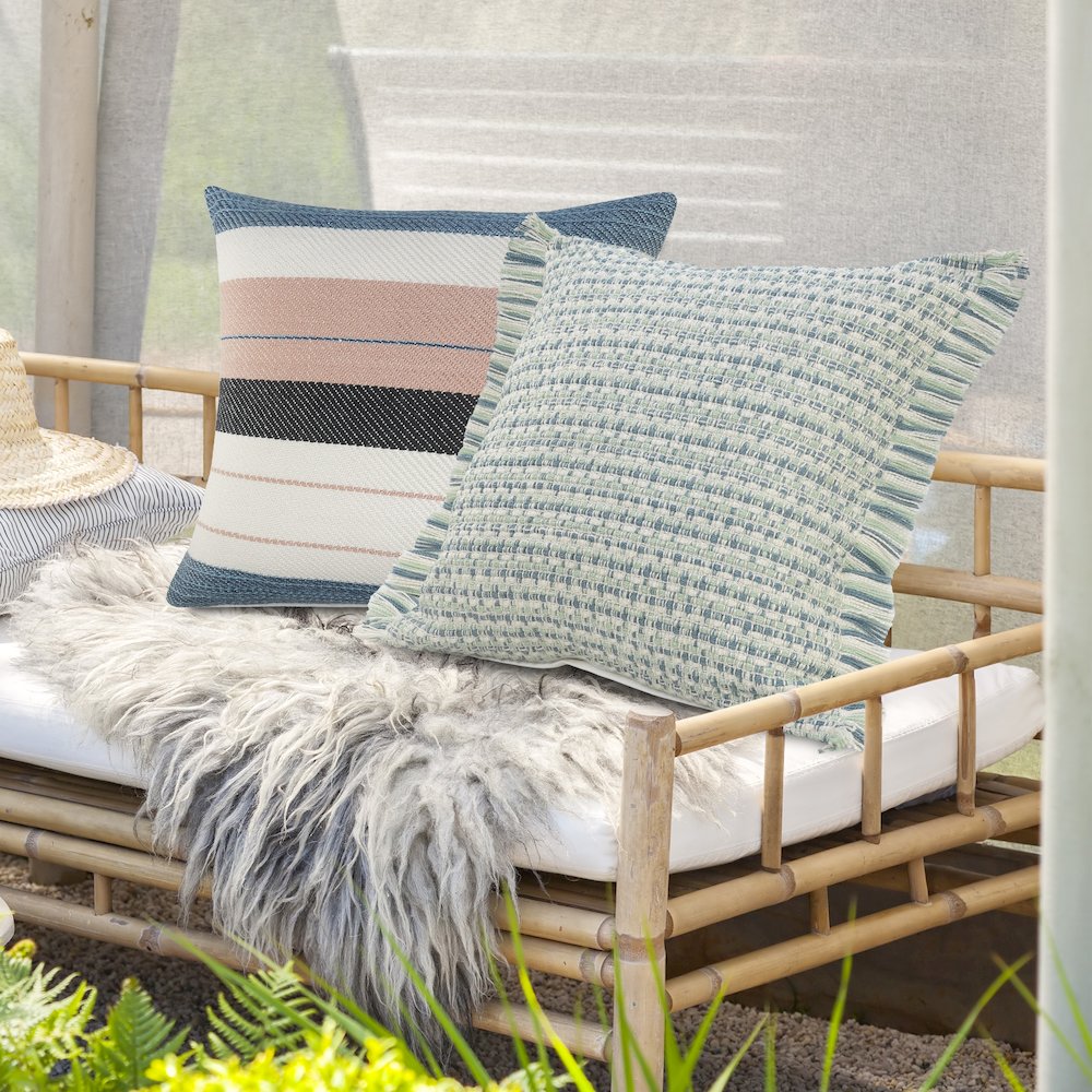 Ox Bay Hand-Woven Blue/Green Stripe Resistant Polyester Pillow. Picture 9