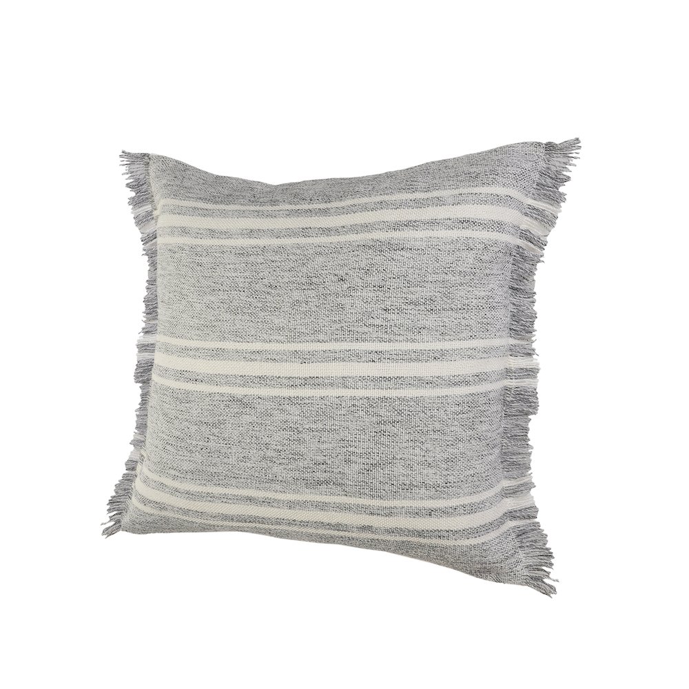 Farmhouse Triple Stripe Throw Pillow with Fringe. Picture 4