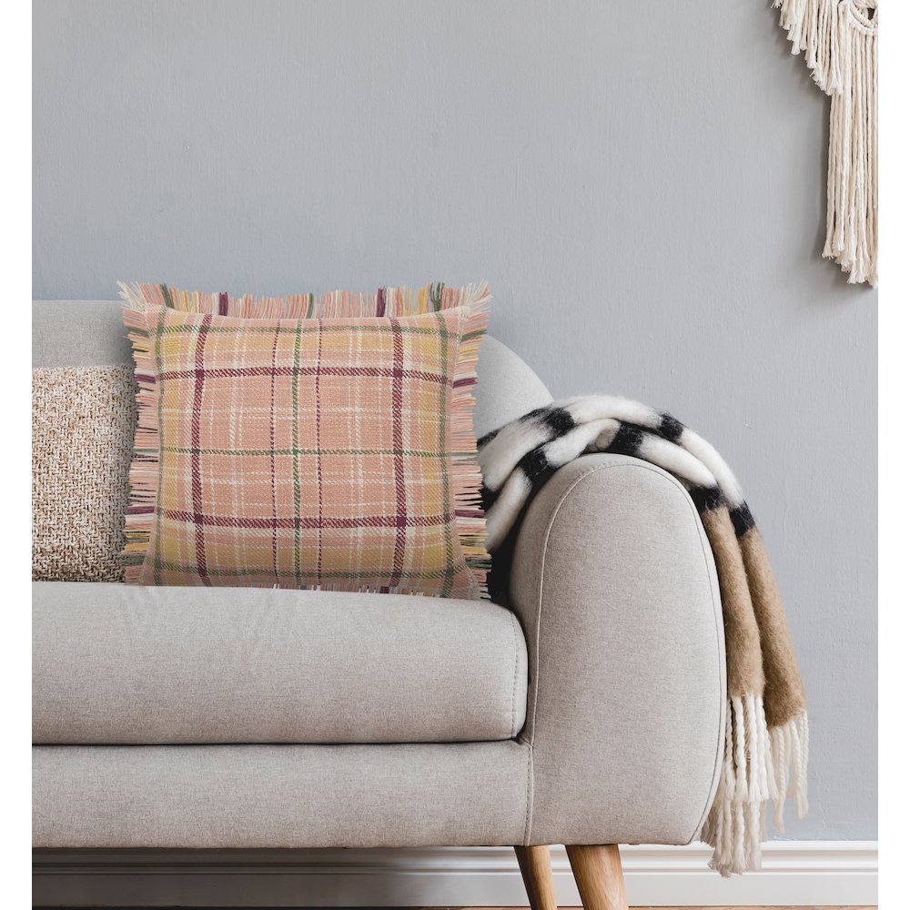Berry Drew Plaid Throw Pillow with Fringe. Picture 9