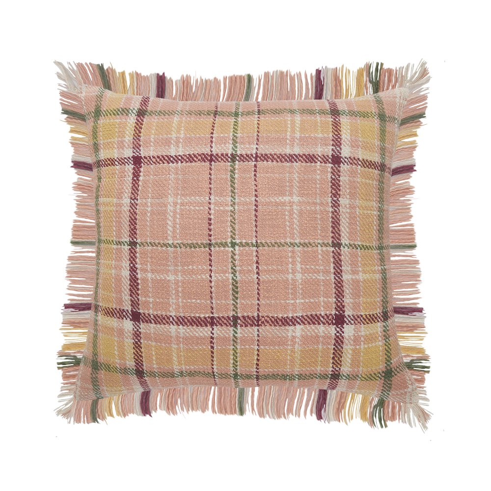Berry Drew Plaid Throw Pillow with Fringe. Picture 1
