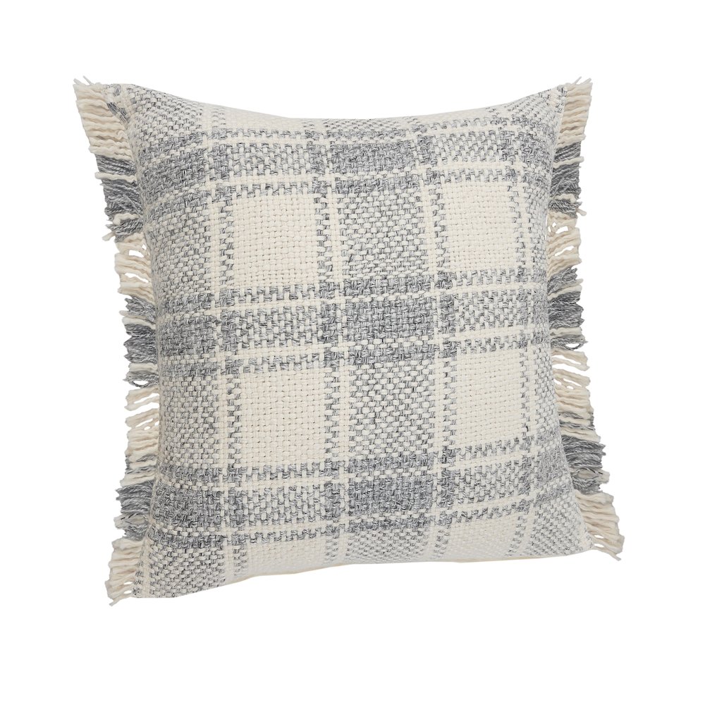 Charles Casual Plaid Cabin Throw Pillow with Fringe. Picture 5