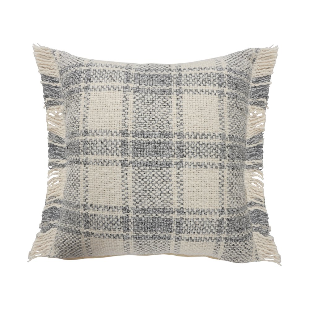 Charles Casual Plaid Cabin Throw Pillow with Fringe. Picture 1