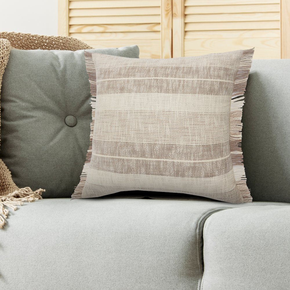 Drew Cotton Pillow Set of 2 in Brown/Ivory, 20" x 20". Picture 9