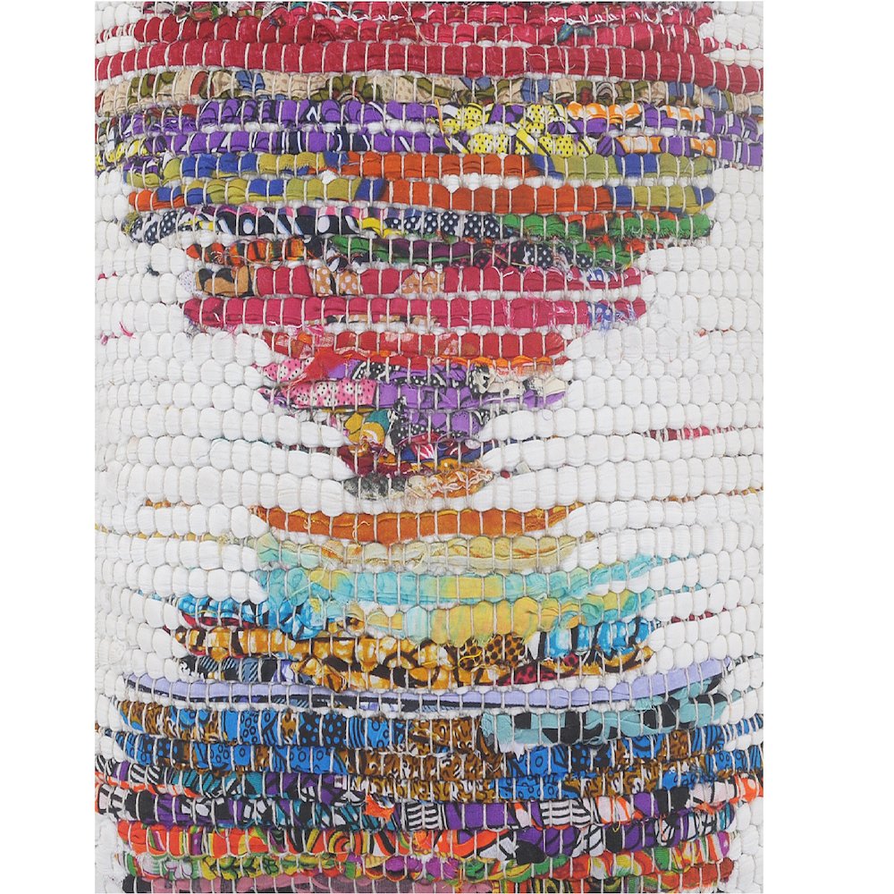 White and Multicolored Chindi Geometric Throw Pillow. Picture 2