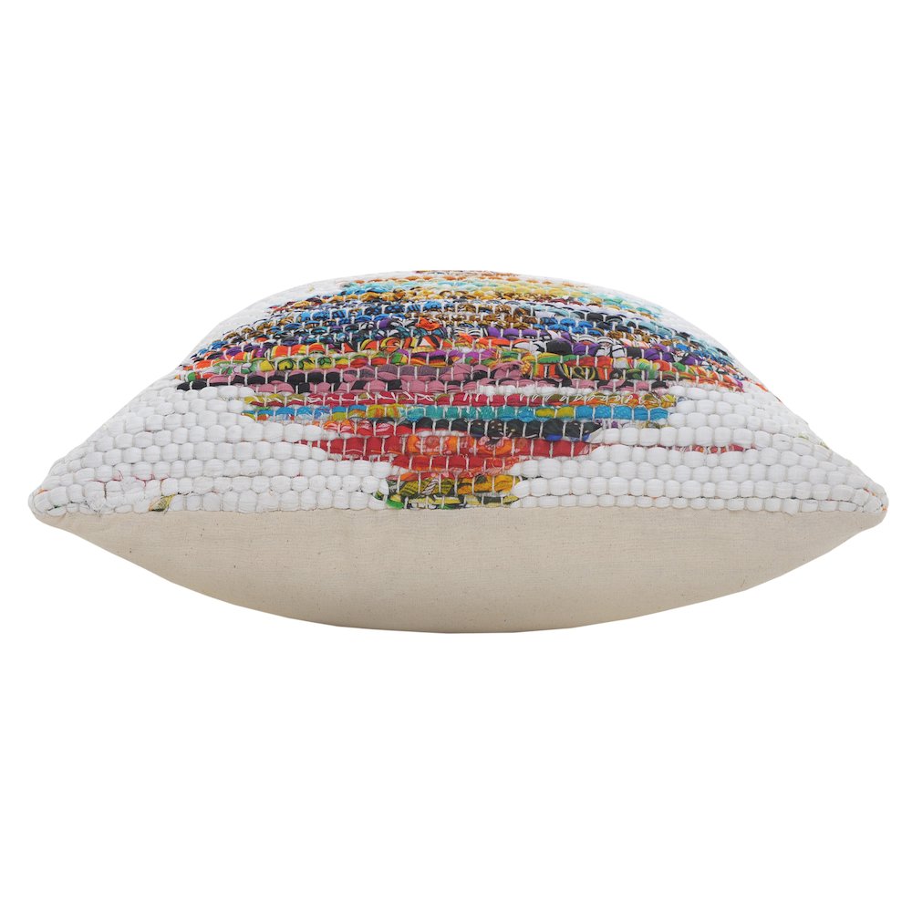 White and Multicolored Chindi Geometric Throw Pillow. Picture 4